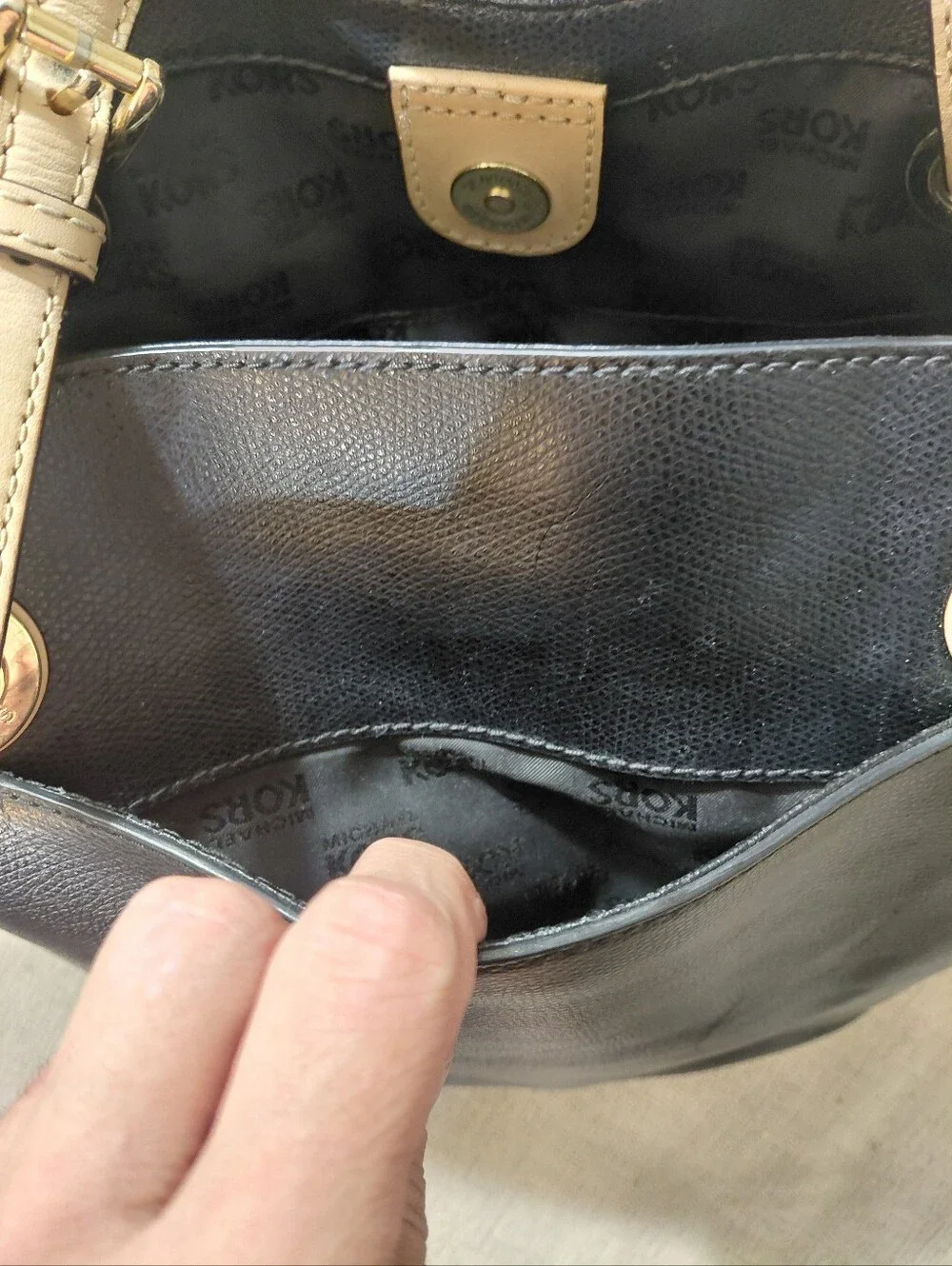 Michael Kors Black Leather Tote Shoulder Bag with Gold Emblem